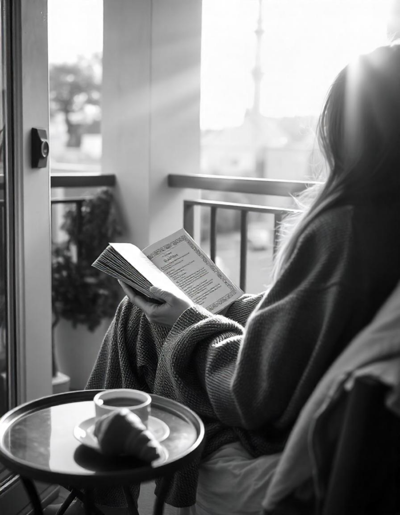 A lady enjoying her lazy morning